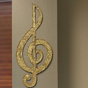 Gold glitter music note (metal)